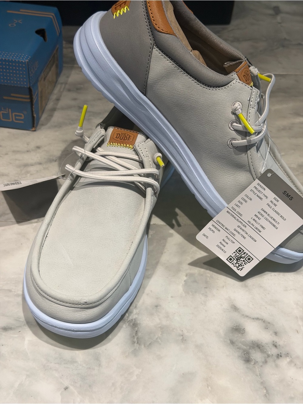 Hey Dude Men's 9 Light Gray Shoes with Tan Accents Paul classic bold